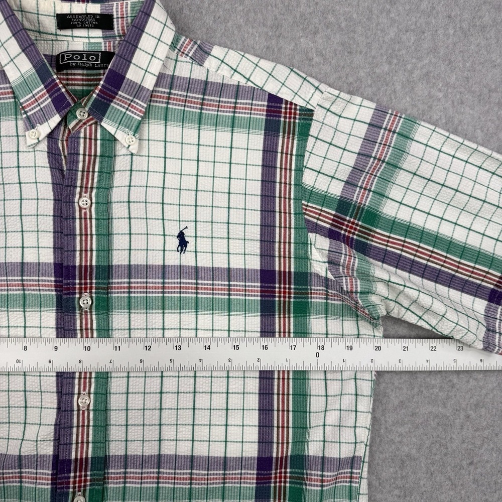 Polo Ralph Lauren Shirt Mens Medium White Green‎ Label Seersucker Preppy Cotton - Picture 10 of 11